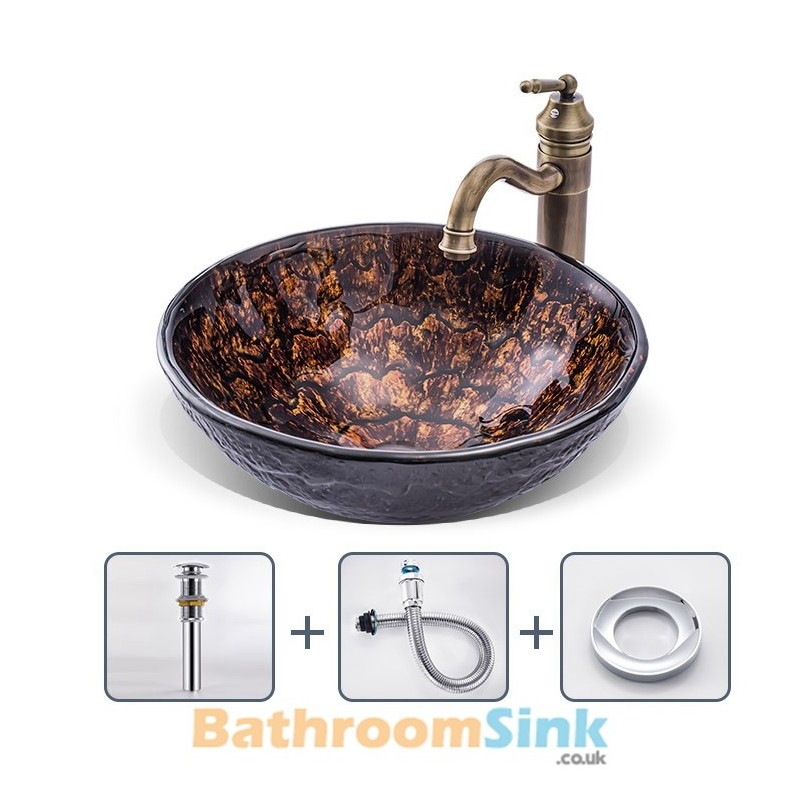 Vintage Circular Bathroom Sinks Glass Bathroom Wash Basins With Tap